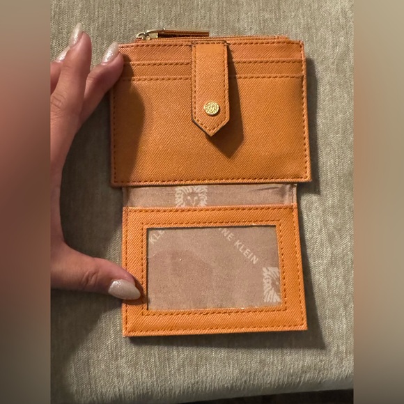 Excellent Used Condition Anne Klein Orange Card Holder with Gold Button - Picture 3 of 4